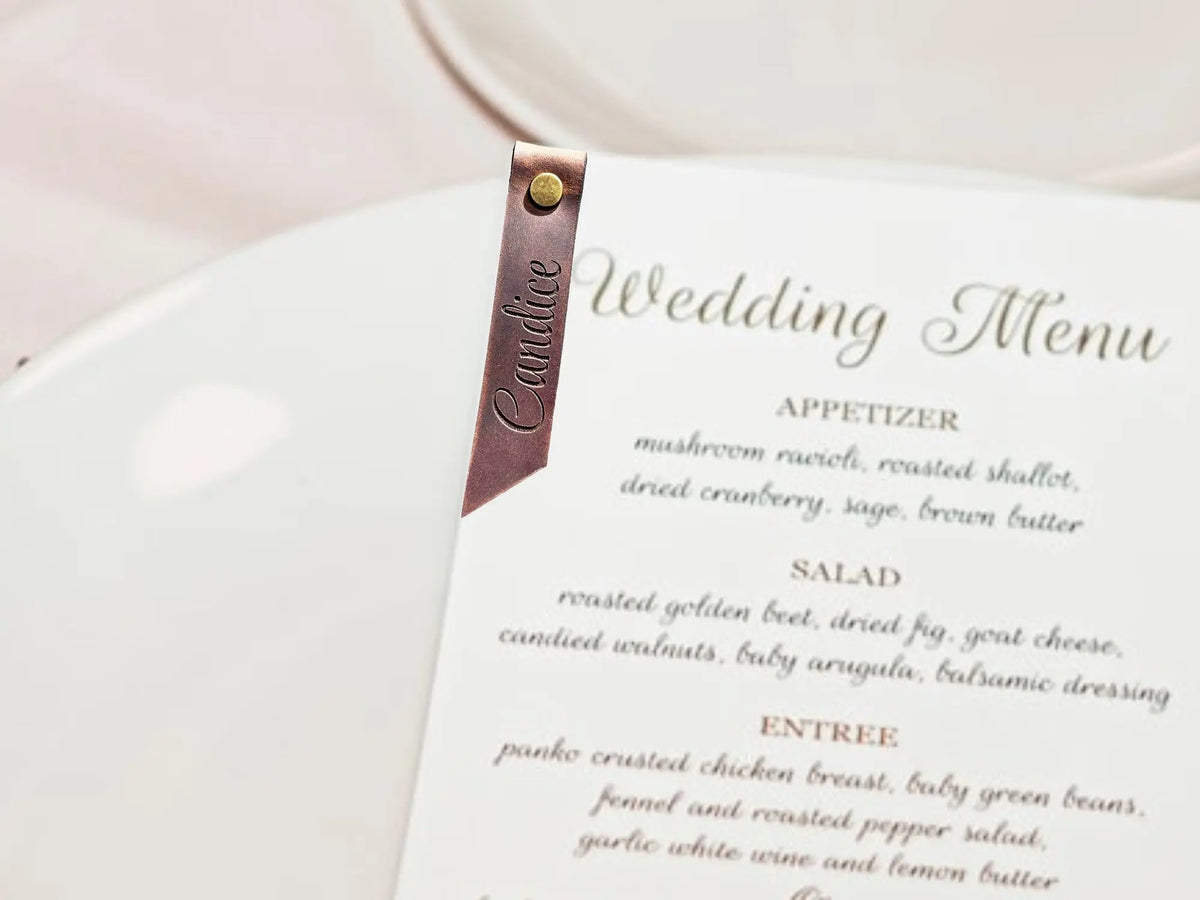 Leather Menu Guest Name Tags Memories Made Custom