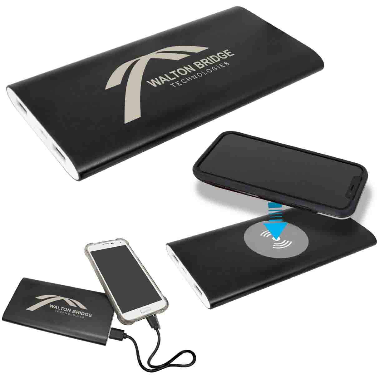 Customized Power Bank & Wireless Charger w/USB Power Cord