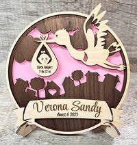 Baby Birth Stork Announcement Custom Sign.