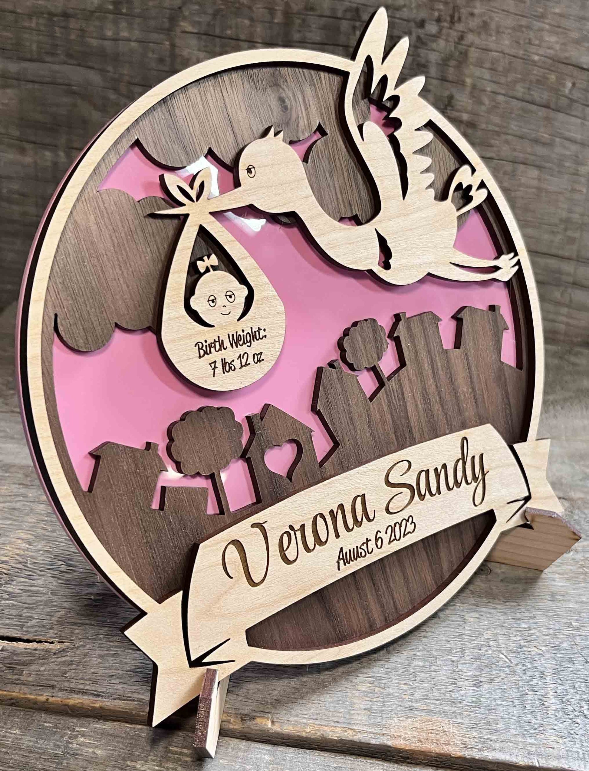 Baby Birth Stork Announcement Custom Sign.