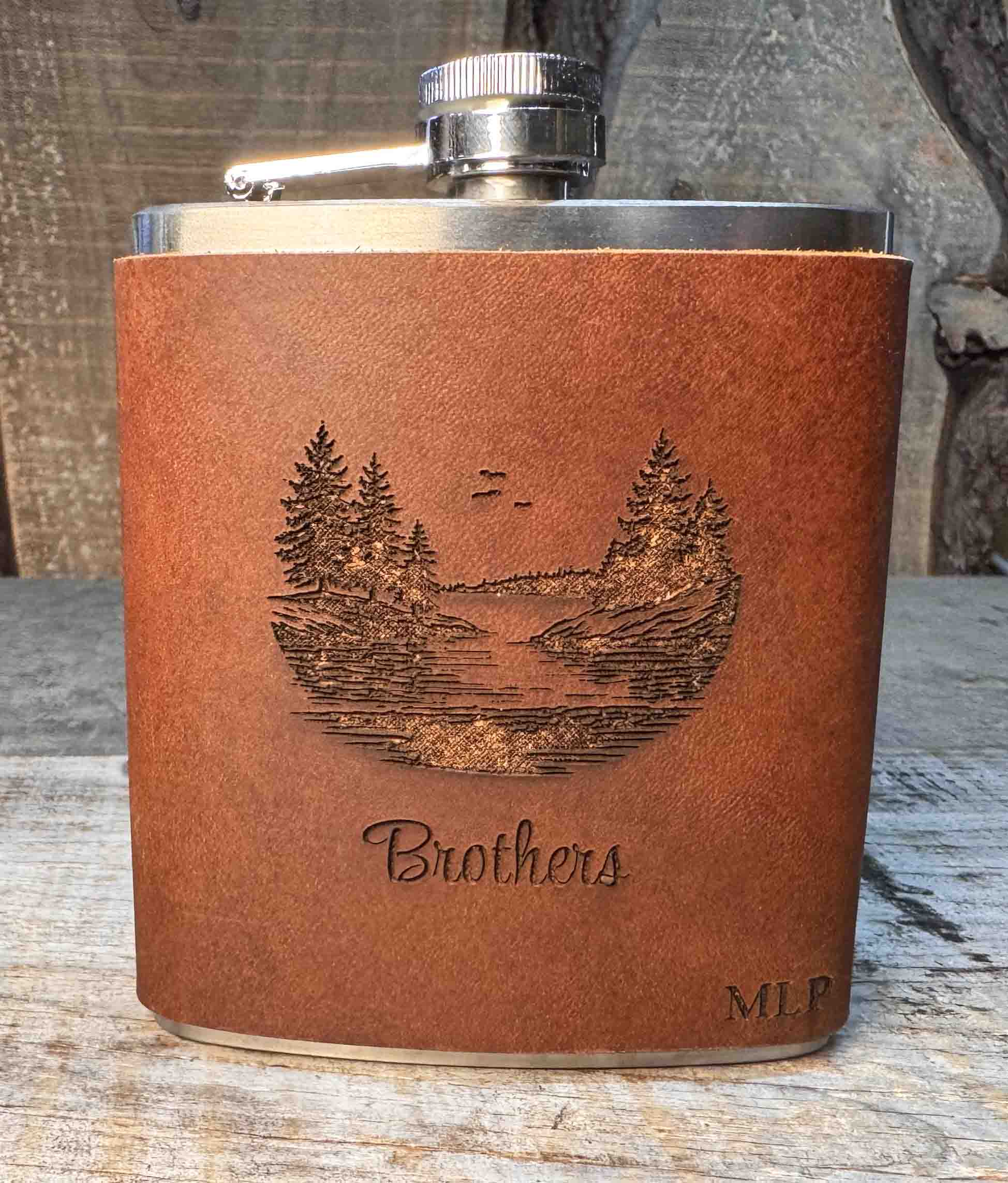 Cowboy Leather Engraved Flasks - Custom Design Memories Made Custom