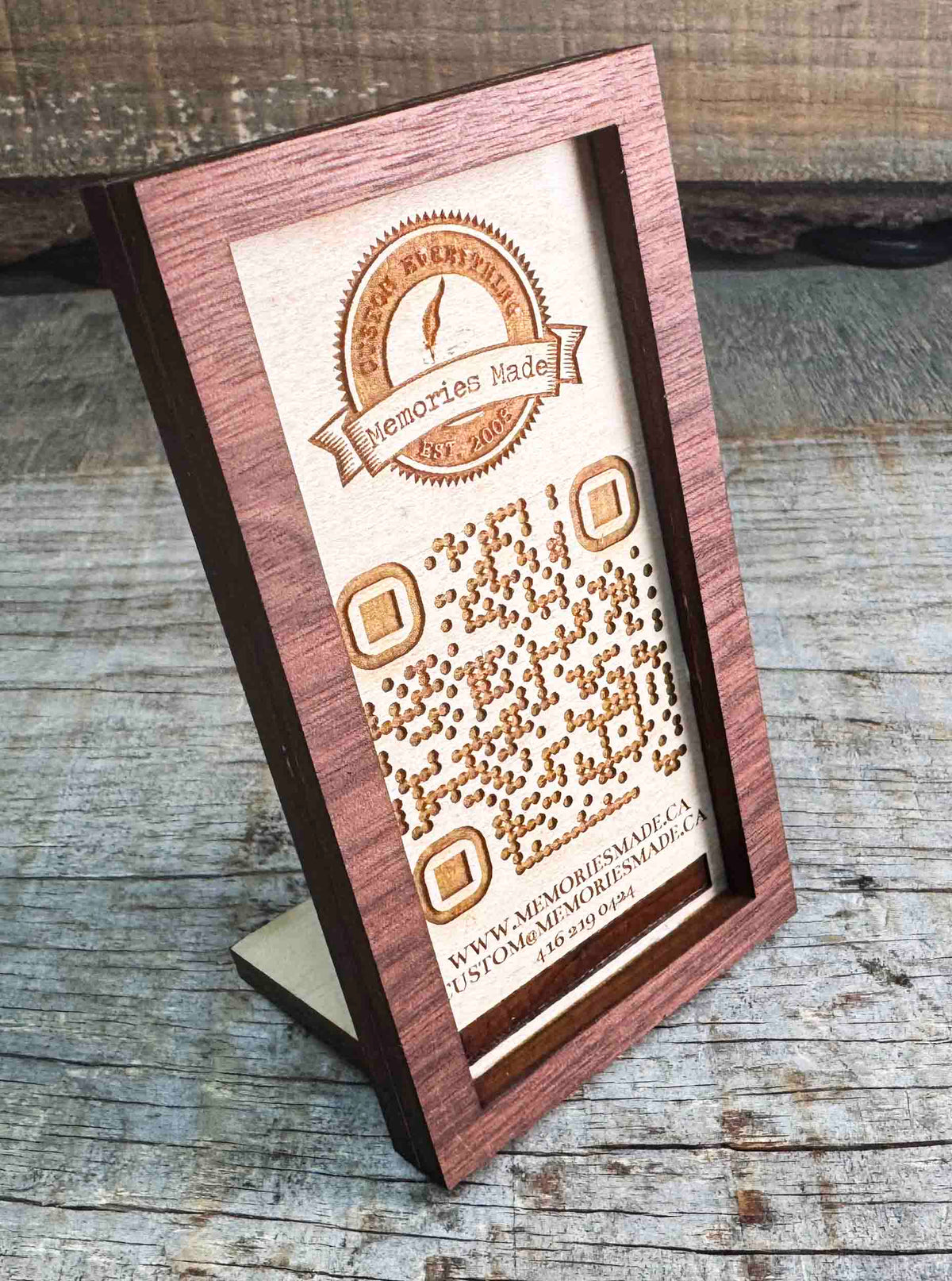 Personalized Wood QR Code Display | Handcrafted Laser Engraved Business Sign - Memories Made Custom