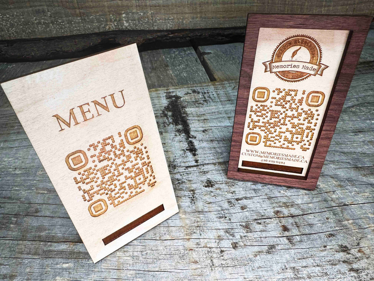 Personalized Wood QR Code Display | Handcrafted Laser Engraved Business Sign - Memories Made Custom