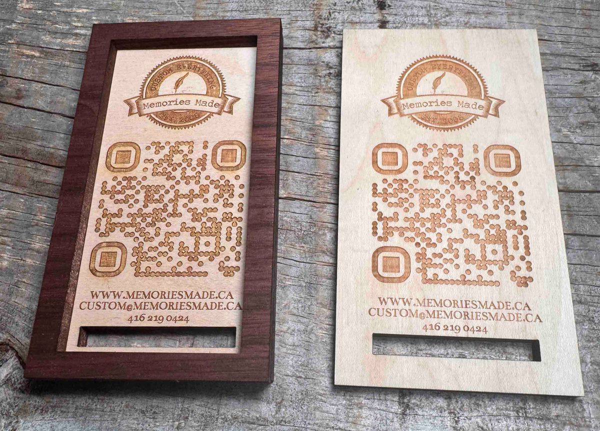 Personalized Wood QR Code Display | Handcrafted Laser Engraved Business Sign - Memories Made Custom