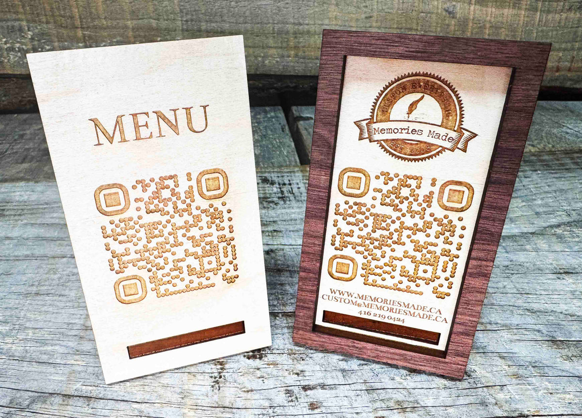 Personalized Wood QR Code Display | Handcrafted Laser Engraved Business Sign - Memories Made Custom