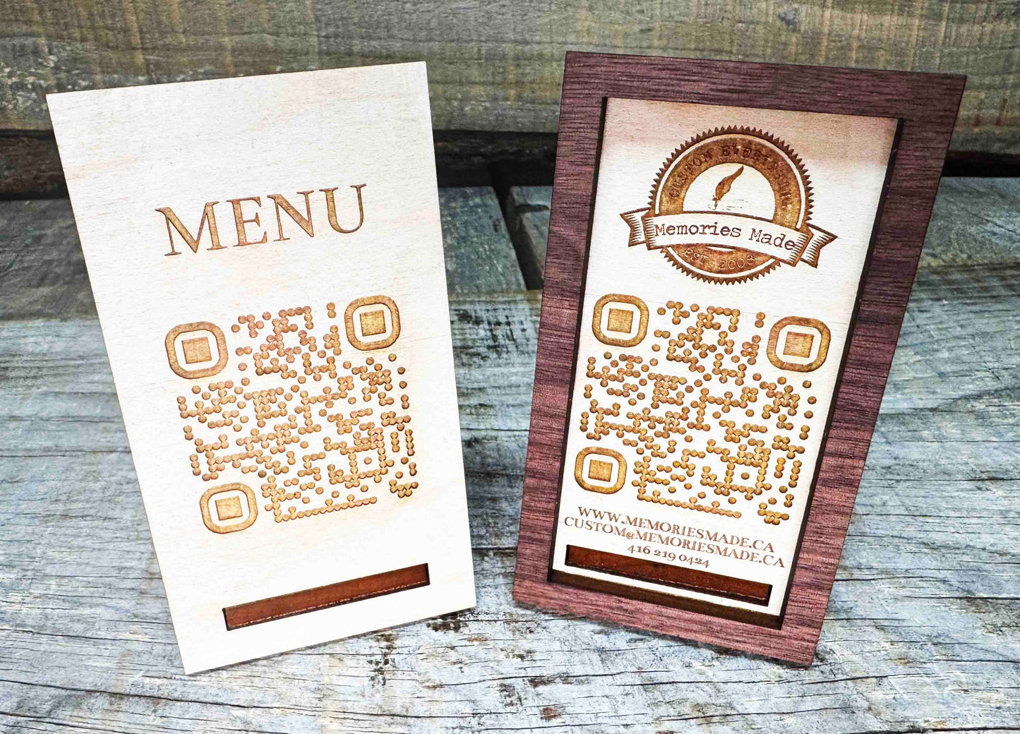Personalized Wood QR Code Display | Handcrafted Laser Engraved Business Sign - Memories Made Custom