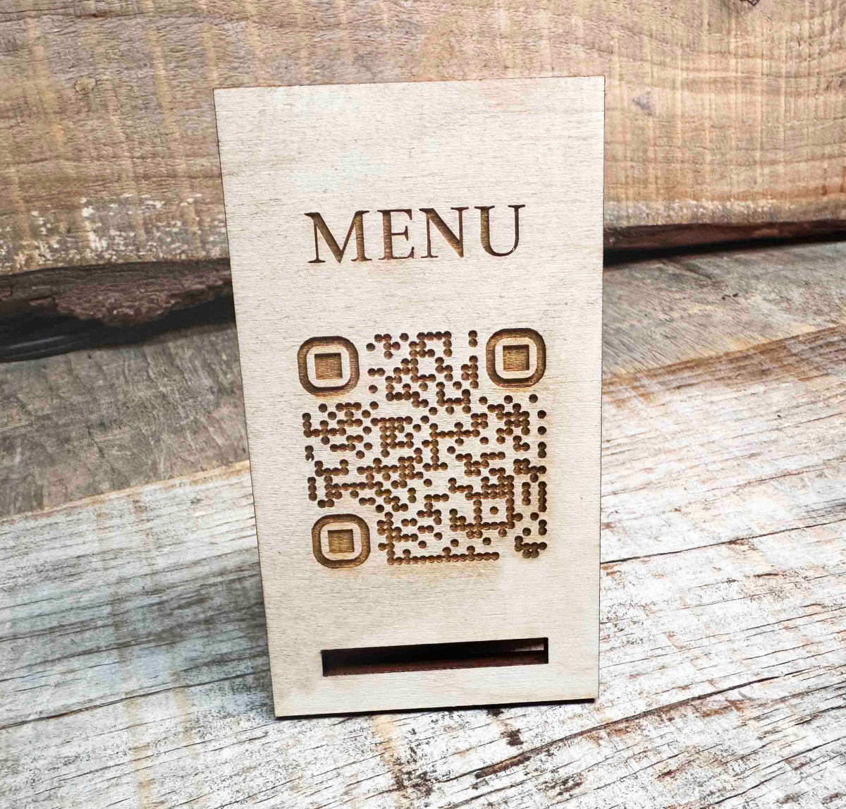 Personalized Wood QR Code Display | Handcrafted Laser Engraved Business Sign - Memories Made Custom