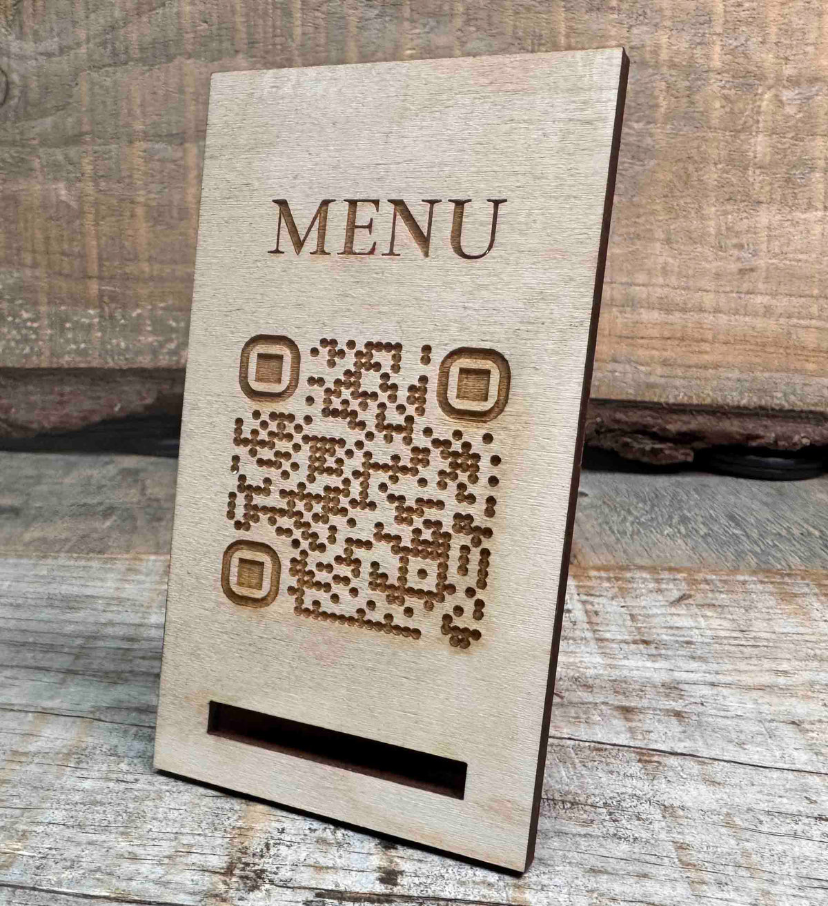 Personalized Wood QR Code Display | Handcrafted Laser Engraved Business Sign - Memories Made Custom