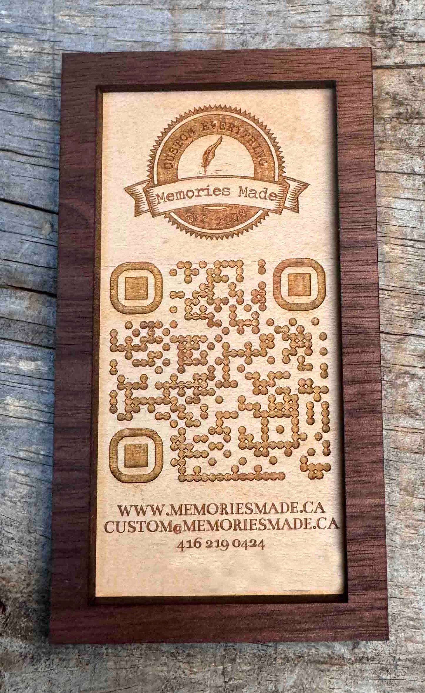 Personalized Wood QR Code Display | Handcrafted Laser Engraved Business Sign - Memories Made Custom