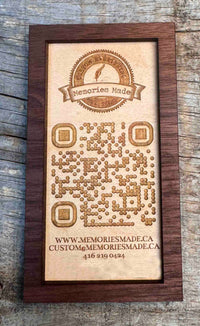 Personalized Wood QR Code Display | Handcrafted Laser Engraved Business Sign - Memories Made Custom