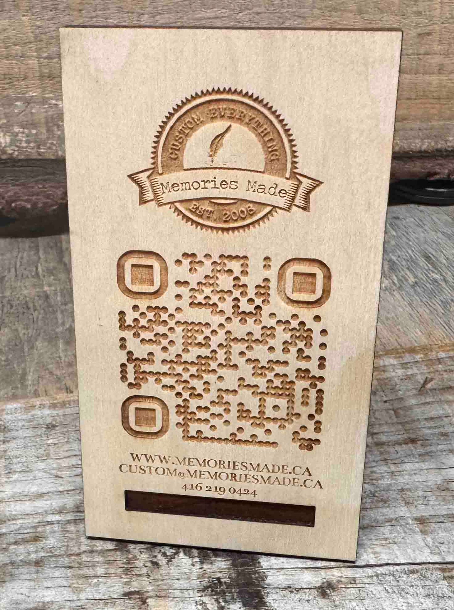Personalized Wood QR Code Display | Handcrafted Laser Engraved Business Sign - Memories Made Custom
