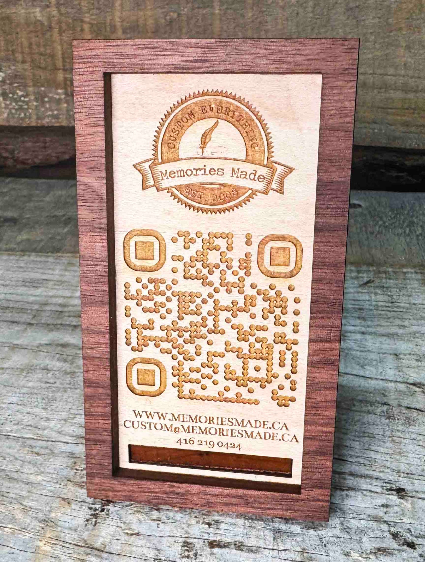 Personalized Wood QR Code Display | Handcrafted Laser Engraved Business Sign - Memories Made Custom