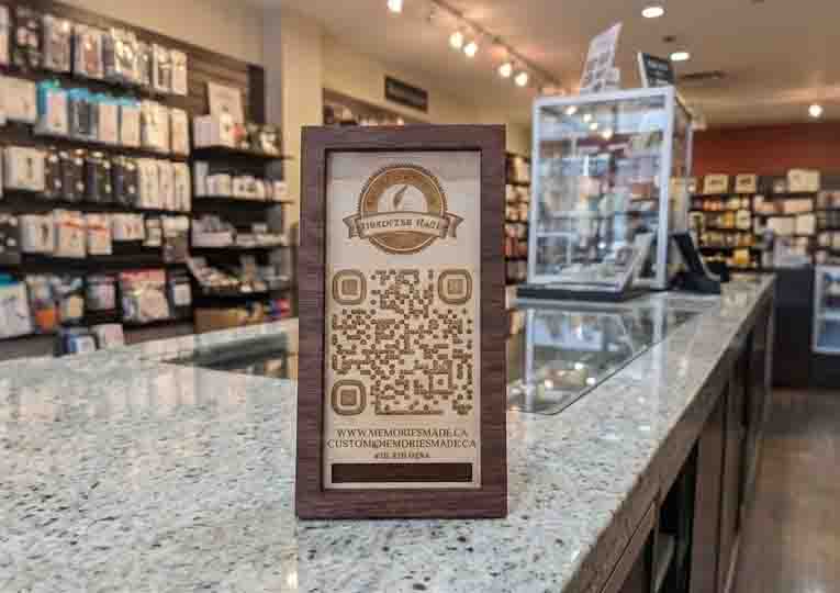 Personalized Wood QR Code Display | Handcrafted Laser Engraved Business Sign - Memories Made Custom