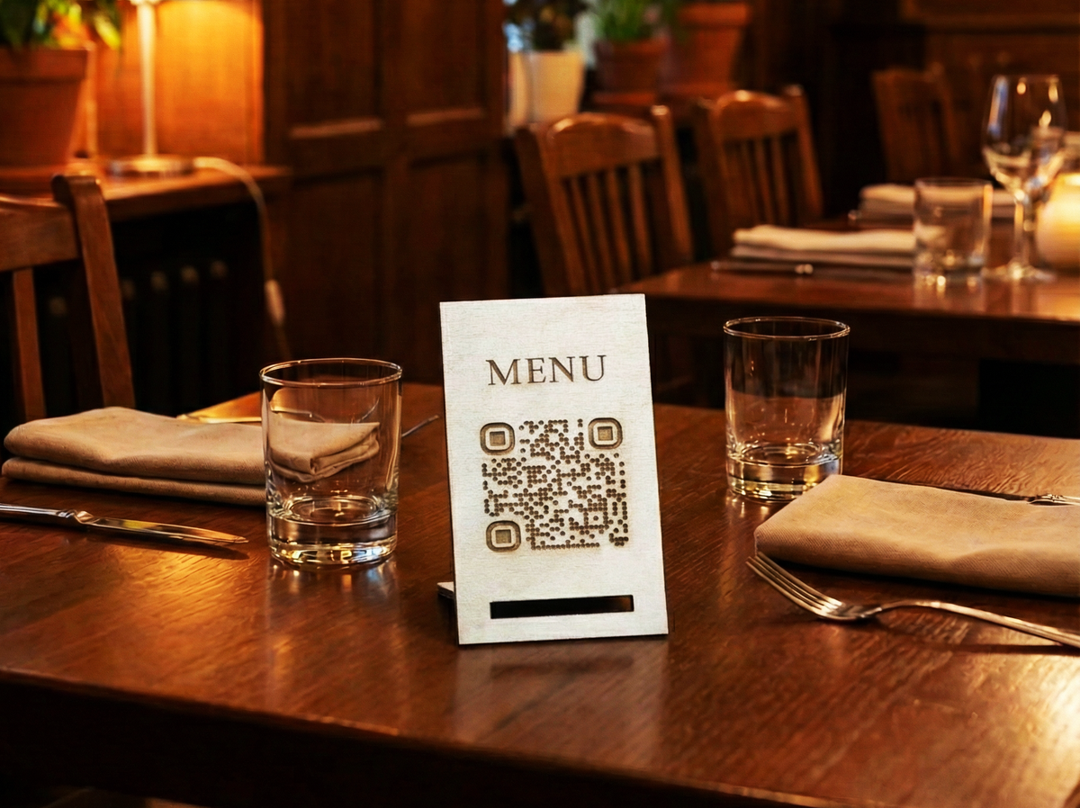 Personalized Wood QR Code Display | Handcrafted Laser Engraved Business Sign - Memories Made Custom