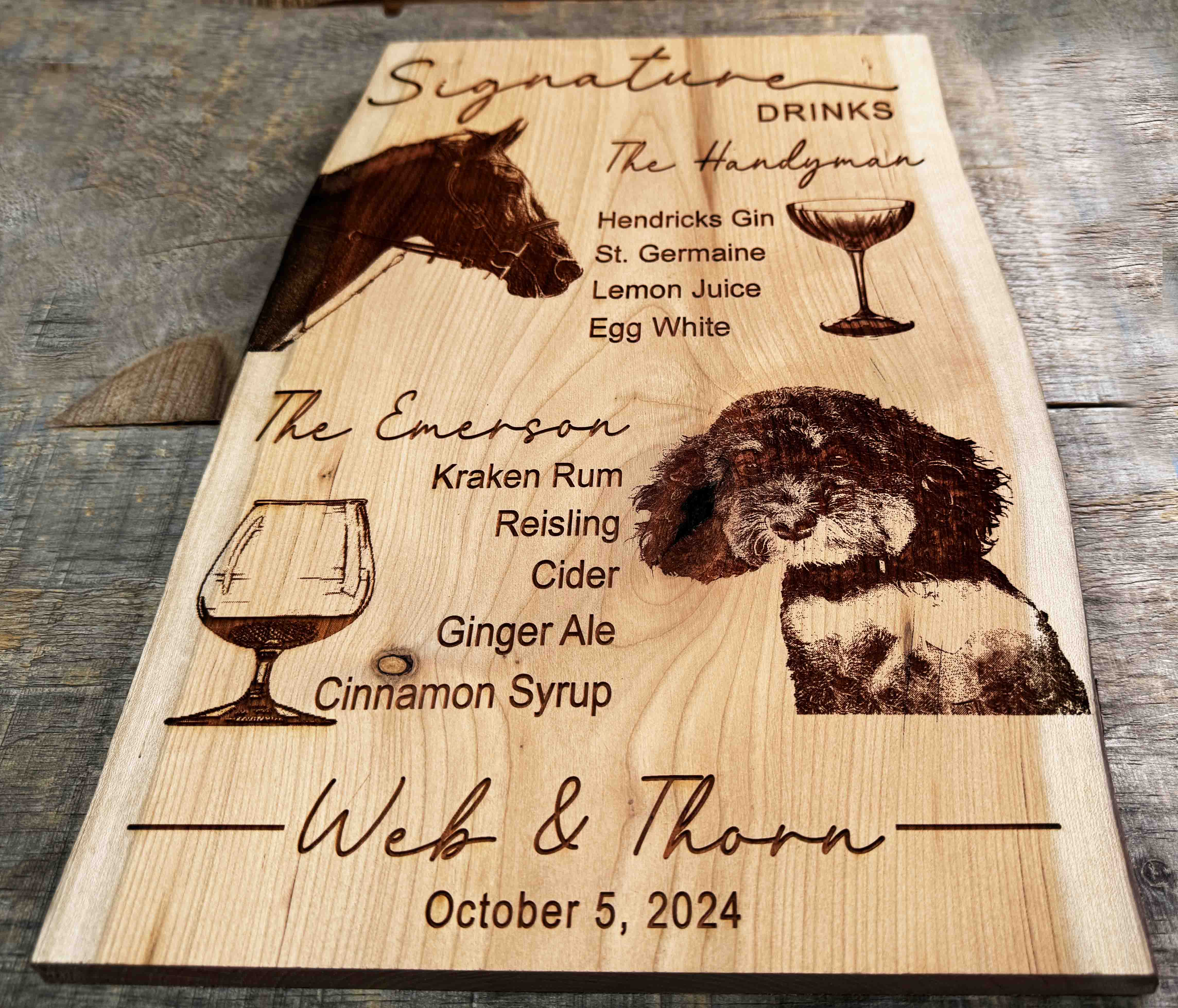 Wedding Invitation Engraved Cherry Wood Custom Signs