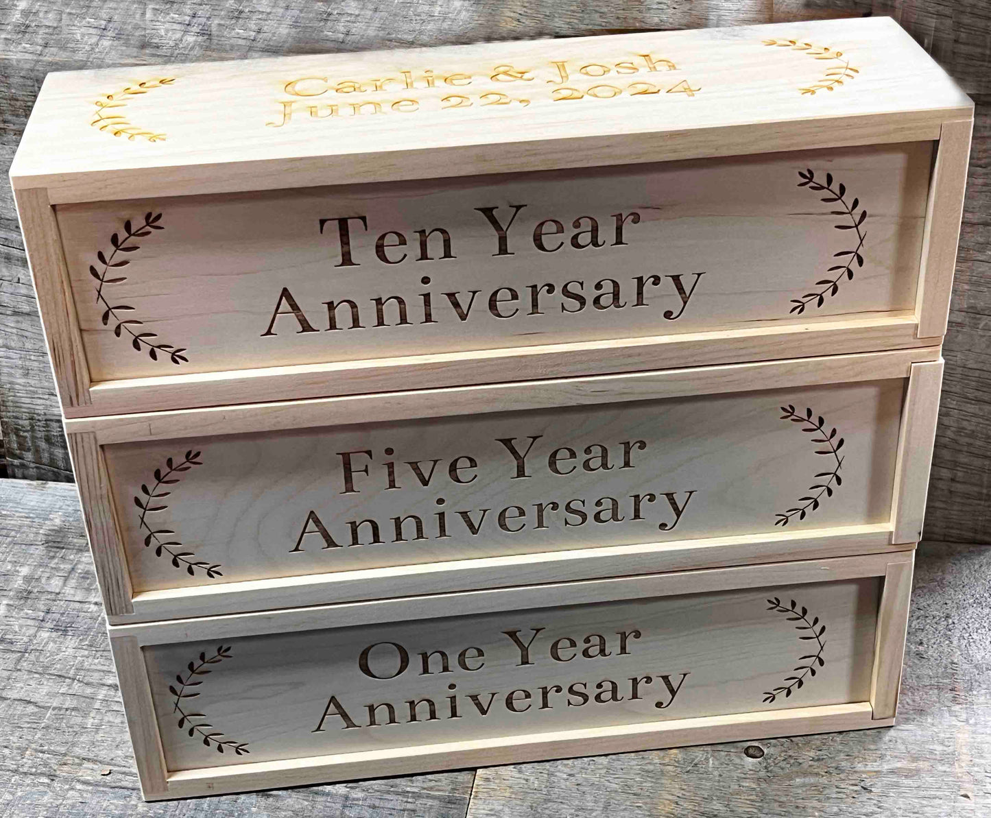 Engraved Triple Wine Boxes