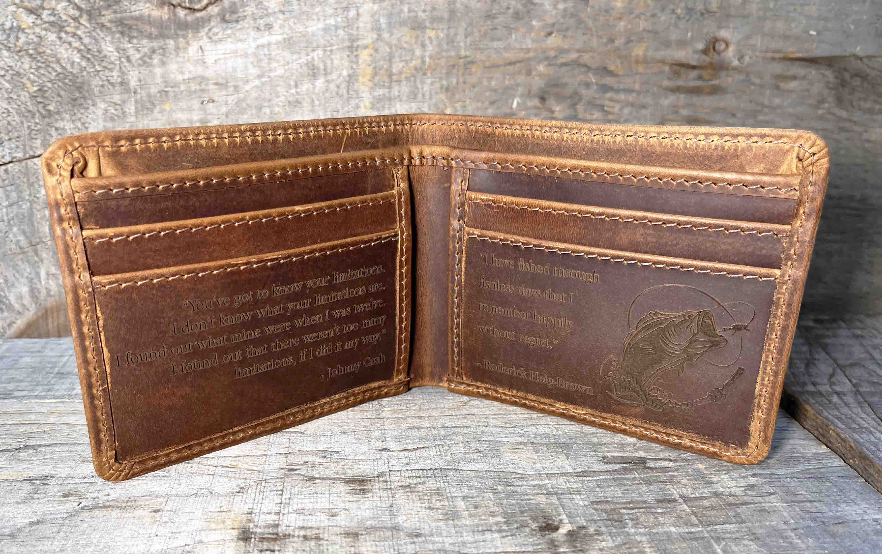 Wallet Bi-Fold Premium Leather Engraved With Inner Slots for Cards