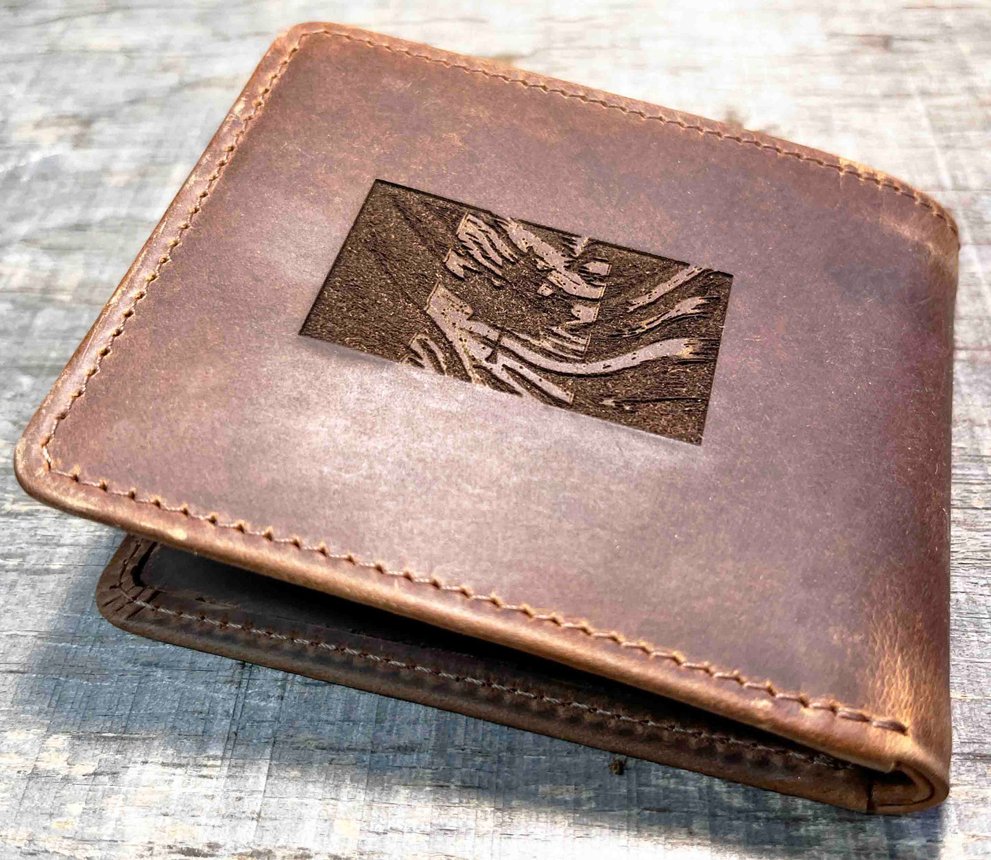 Wallet Bi-Fold Premium Leather Engraved With Inner Slots for Cards