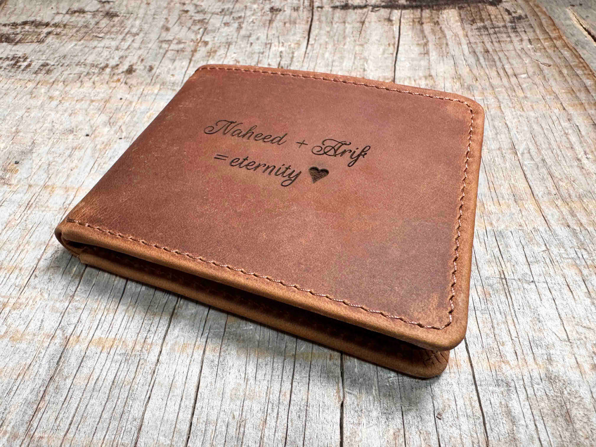 Wallet Bi-Fold Premium Leather Engraved With Inner Slots for Cards Memories Made Custom