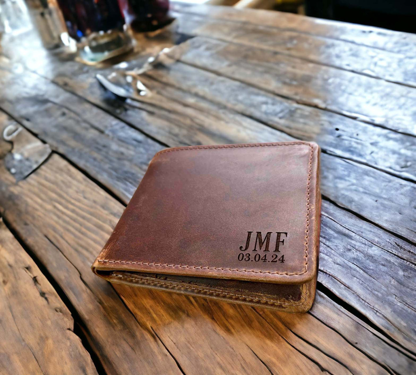 Wallet Bi-Fold Premium Leather Engraved With Inner Slots for Cards