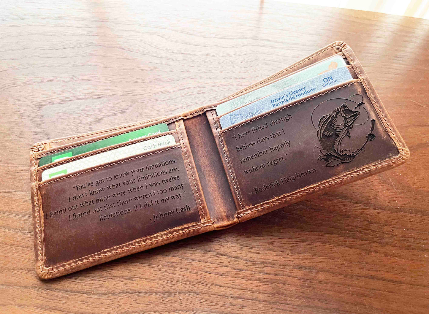 Wallet Bi-Fold Premium Leather Engraved With Inner Slots for Cards