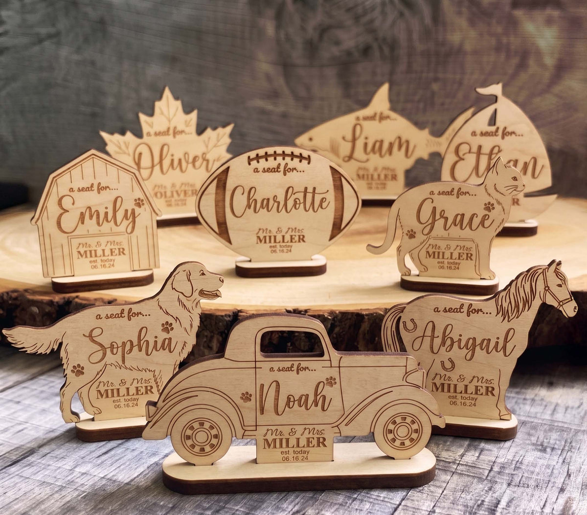 Custom Wooden Wedding Place Cards & Seat Holders | Memories Made