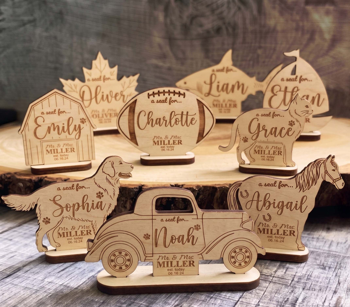 Custom Wooden Wedding Place Cards & Seat Holders | Memories Made