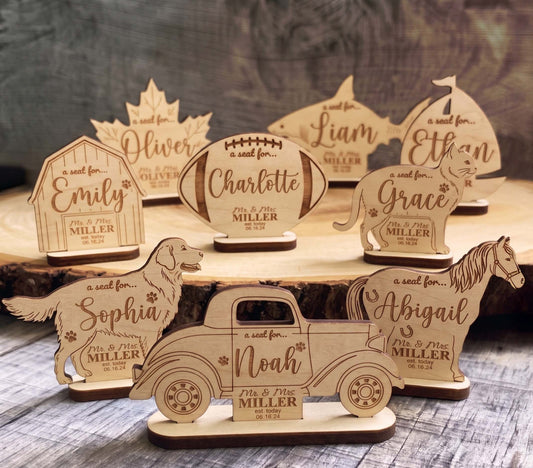 Custom Wooden Wedding Place Cards & Seat Holders | Laser Engraved