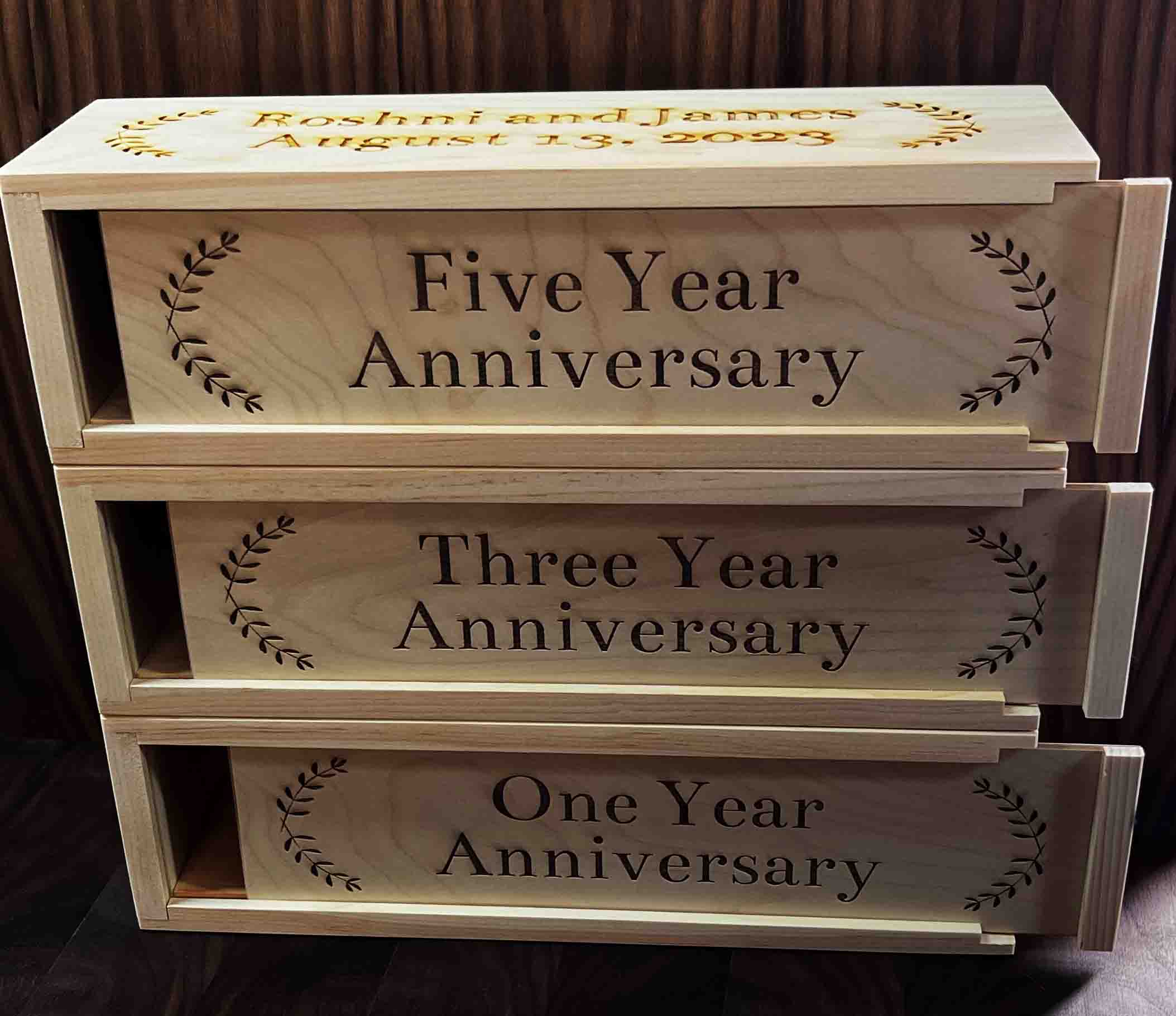 Engraved Triple Wine Boxes