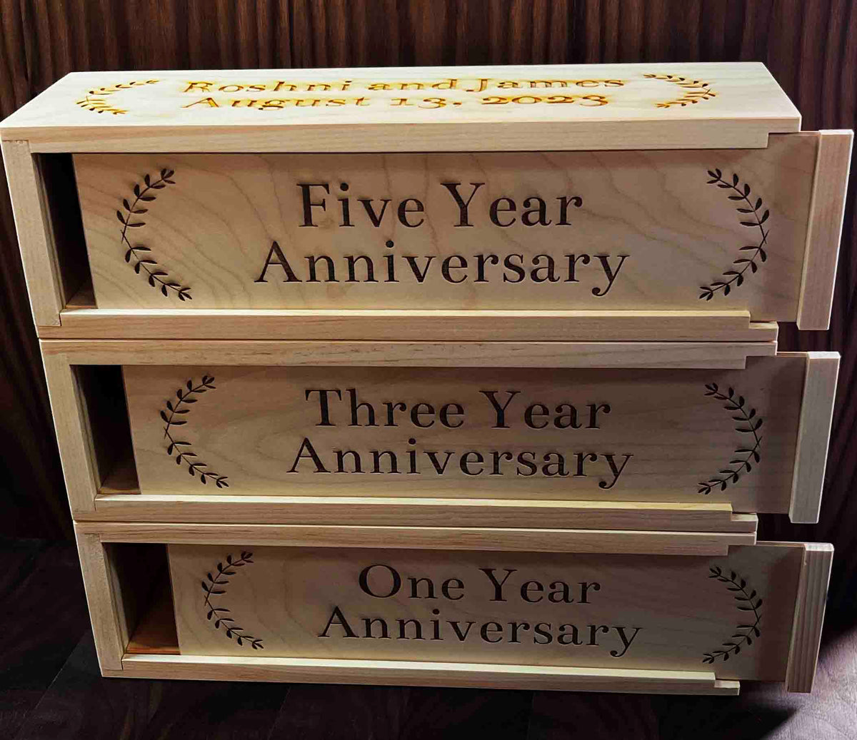 Engraved Triple Wine Boxes Memories Made Custom
