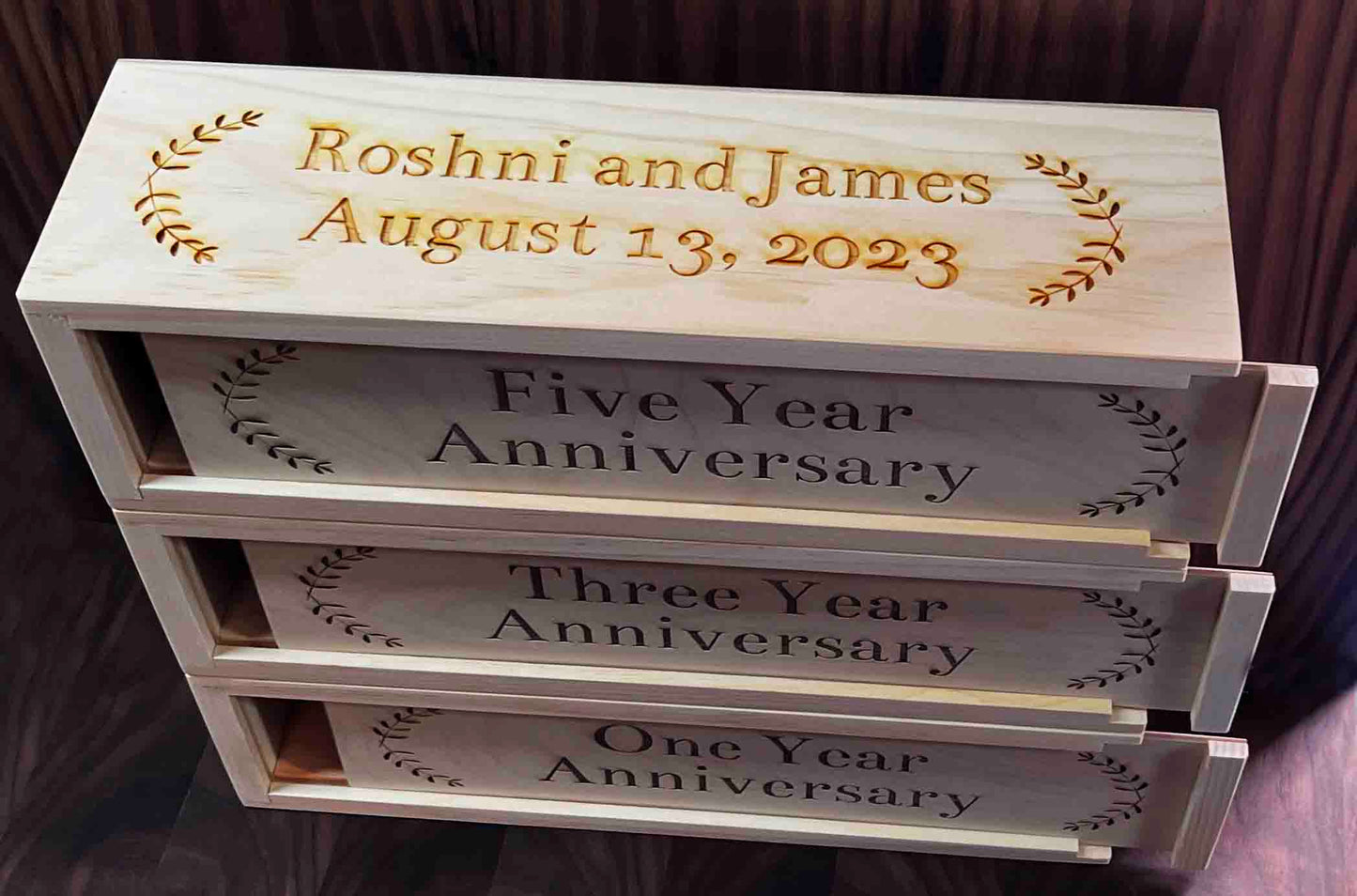 Engraved Triple Wine Boxes