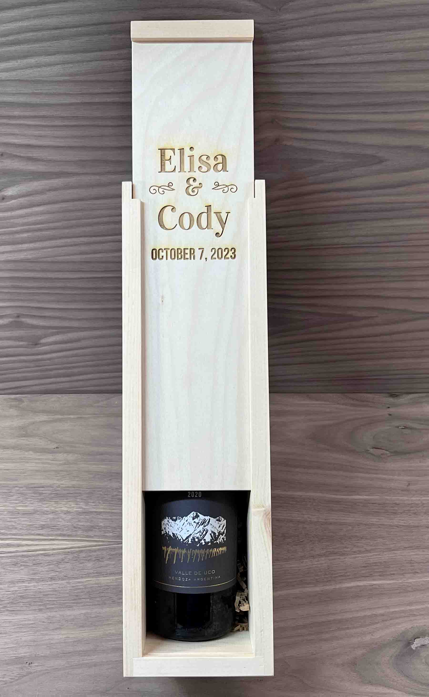 Custom Engraved Pine Wine Boxes - Design 18