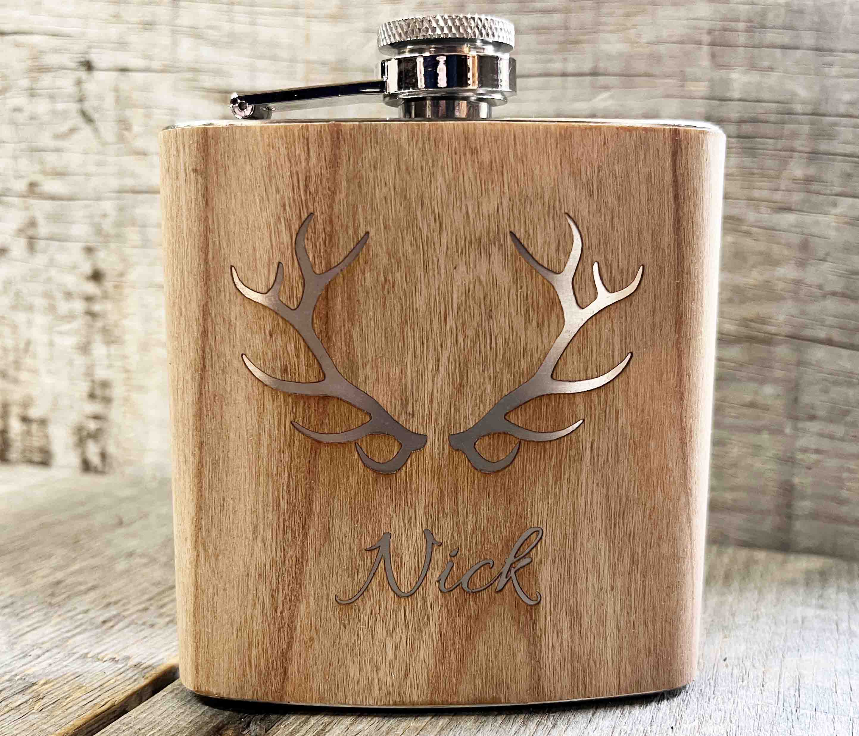 Cherry Wood Engraved Flask Design 5