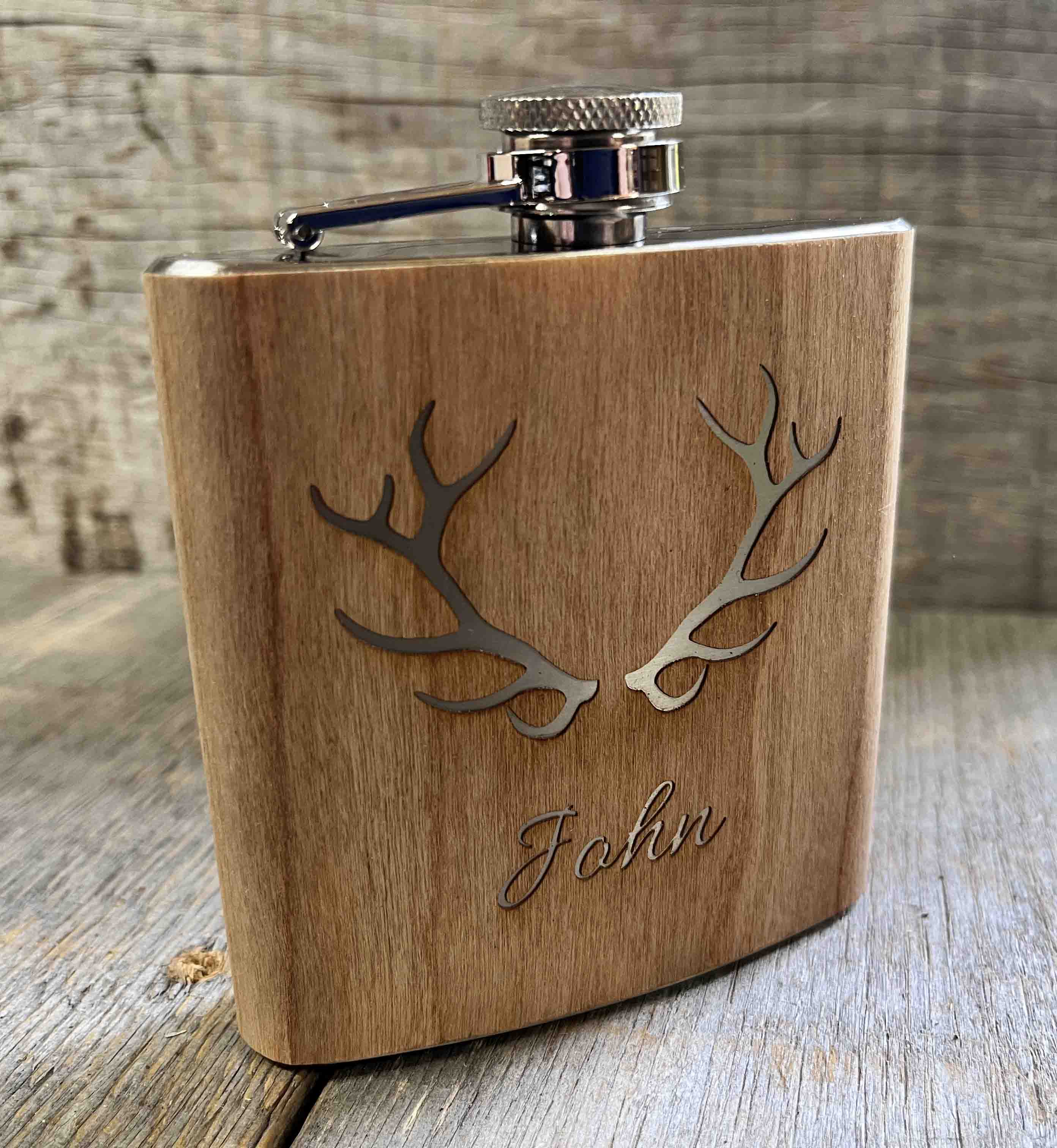 Cherry Wood Engraved Flask Design 5