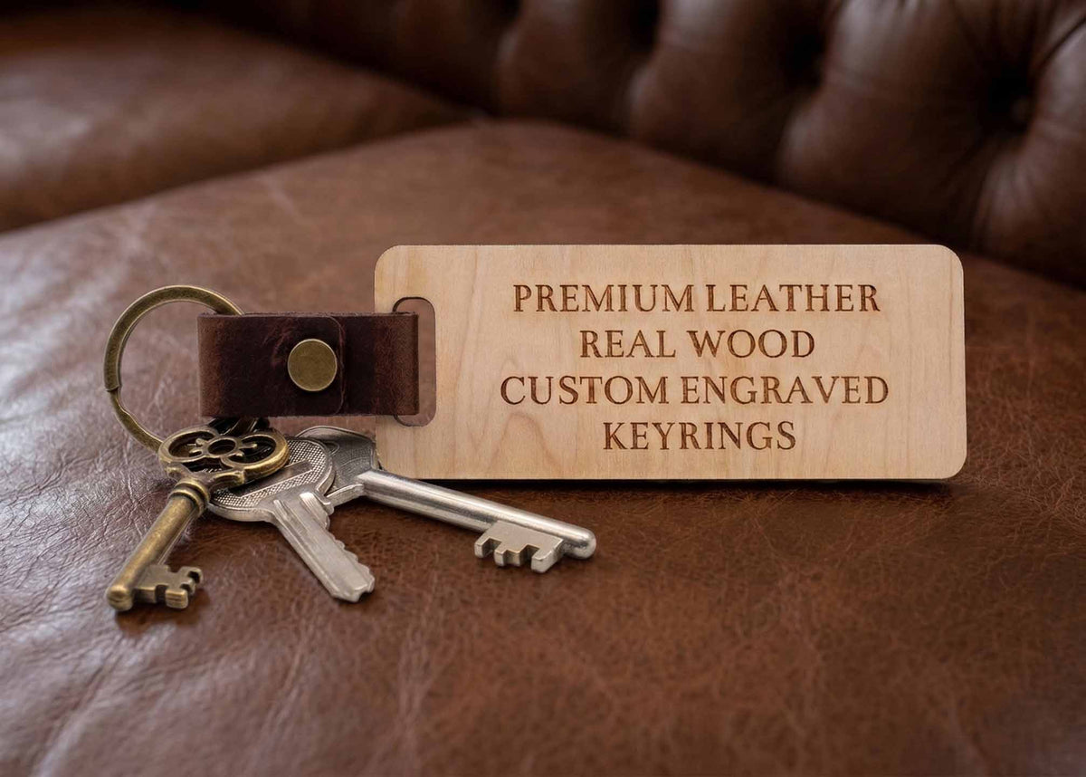 Personalized Wood & Leather Keychain | Custom Engraved Key Ring Gift