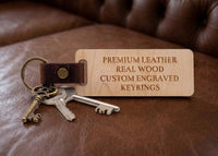 Personalized Wood & Leather Keychain | Custom Engraved Key Ring Gift