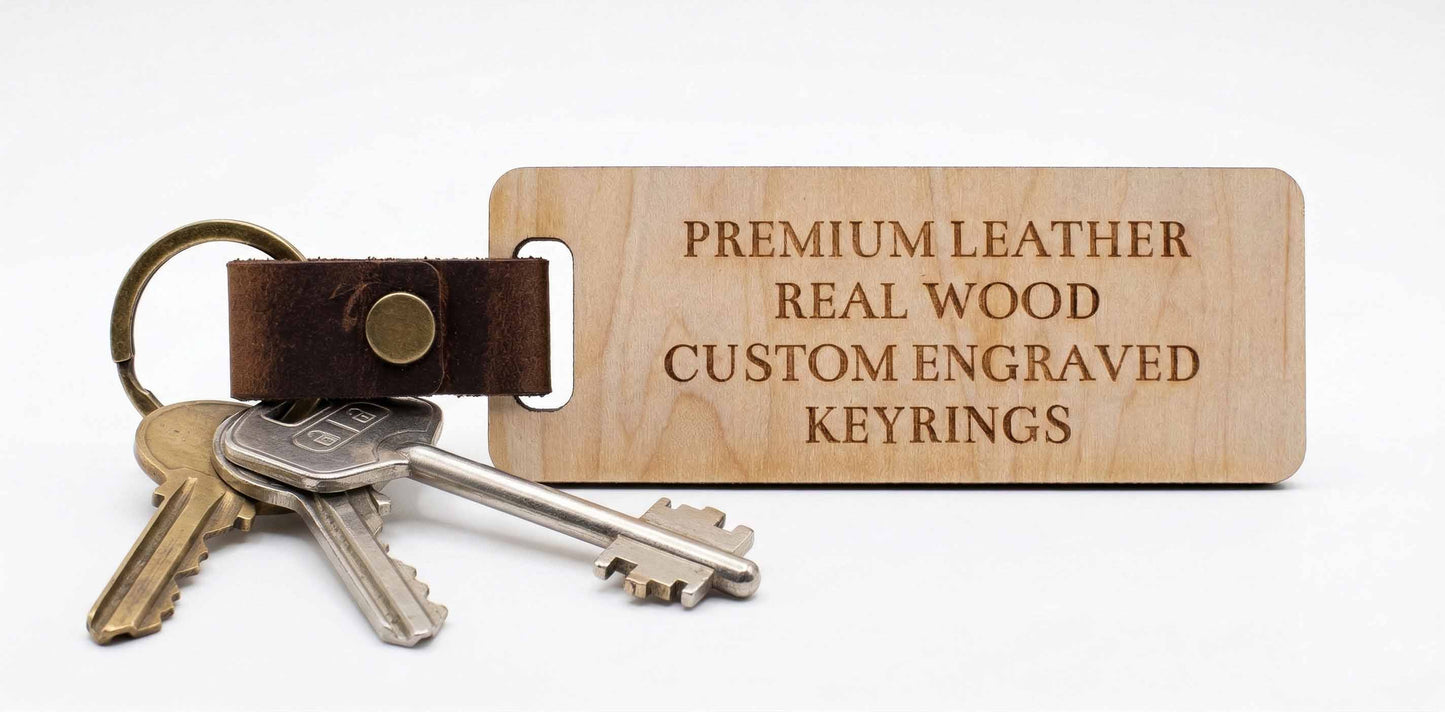 Personalized Wood & Leather Keychain | Custom Engraved Key Ring Gift
