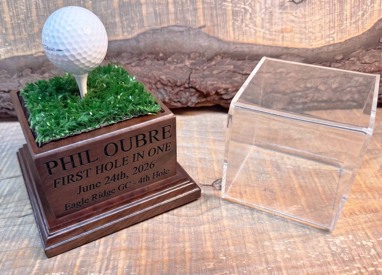 Personalized Real Wood Golf Ball Trophy Case | Hole in One