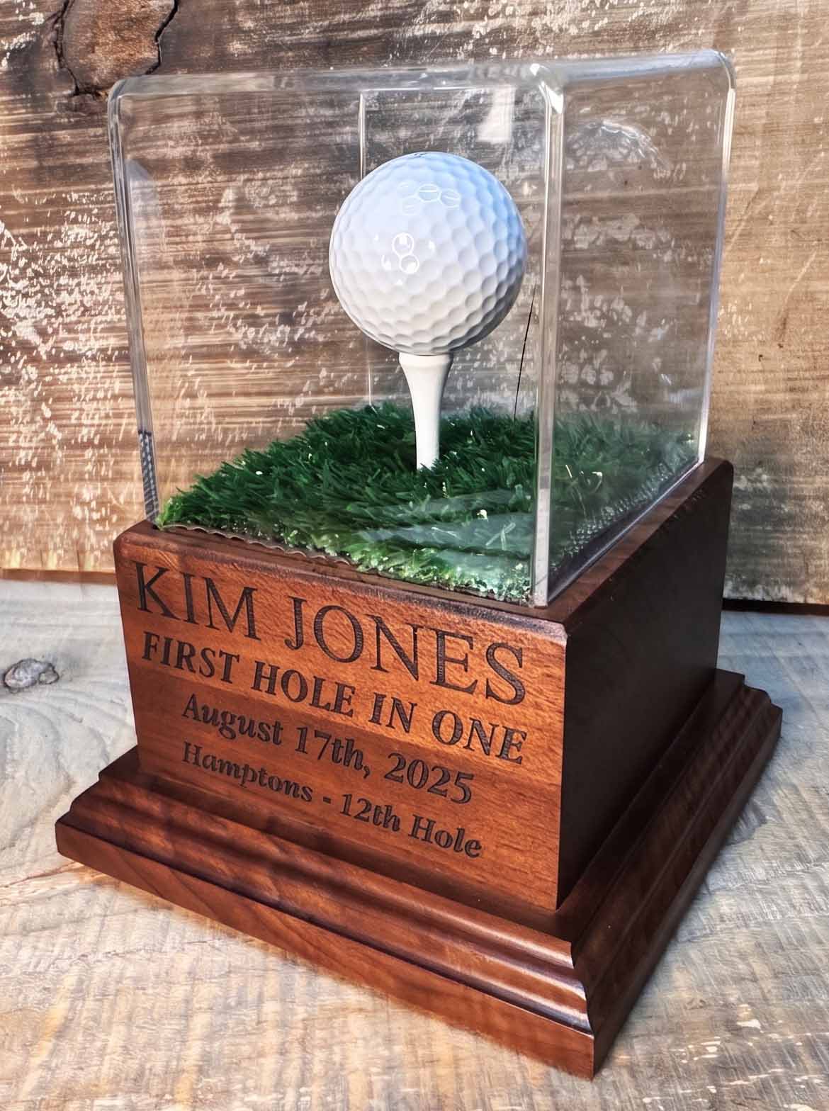 Personalized Real Wood Golf Ball Trophy Case | Hole in One