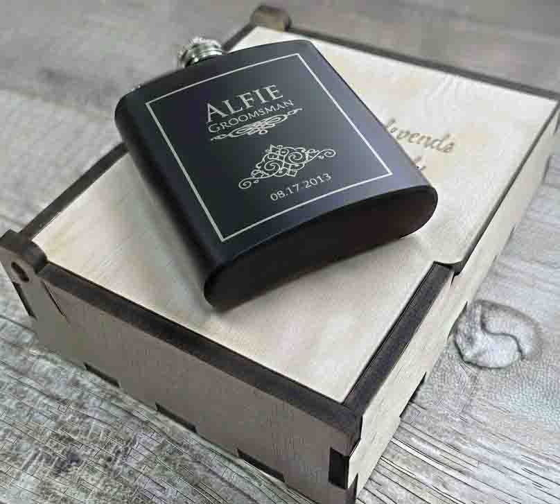 Personalized 6oz Stainless Steel Flask | Custom Engraved Groomsmen Gift | Design 25