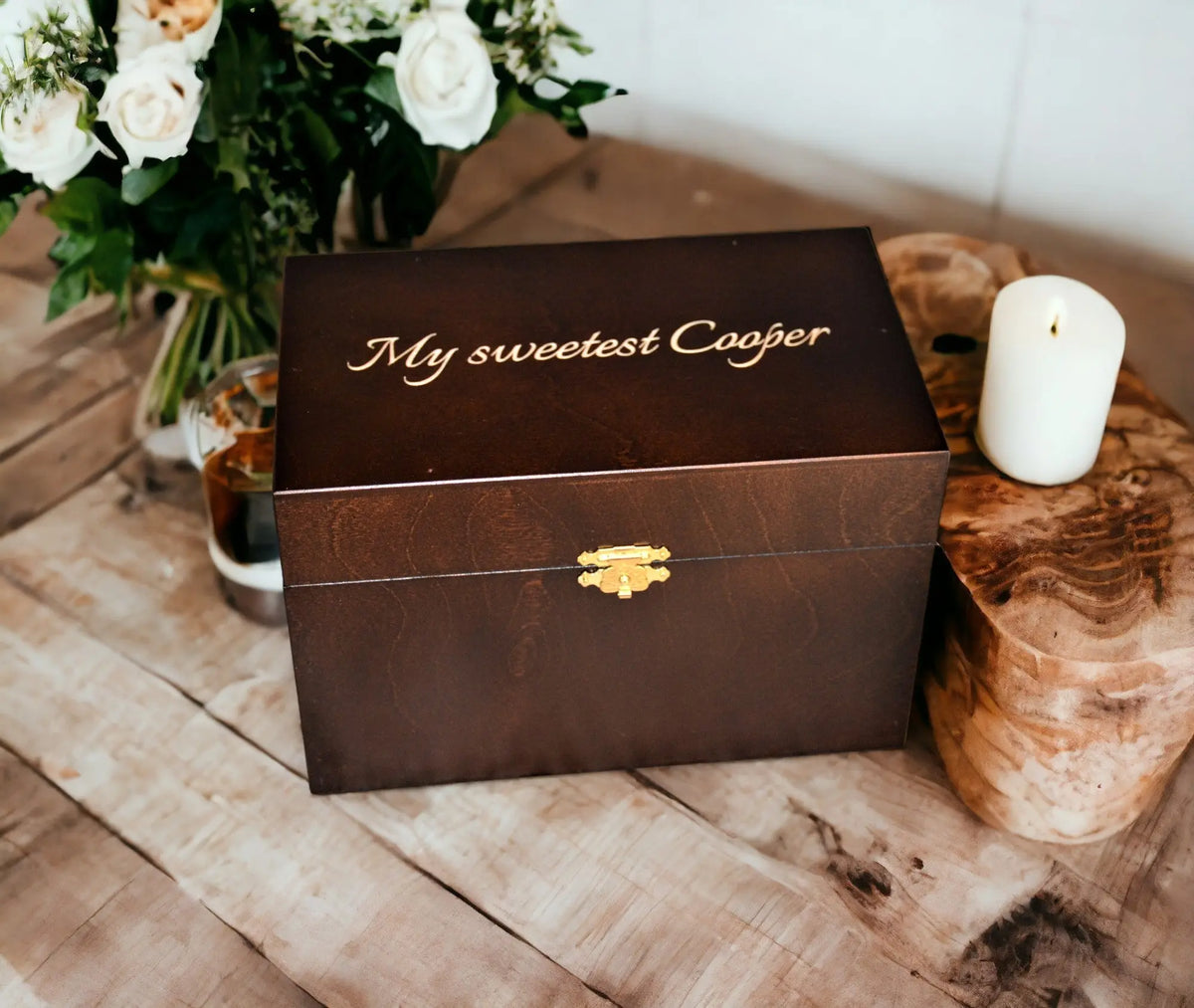 Custom Engraved Wooden Keepsake Box - Walnut Stain Memories Made Custom