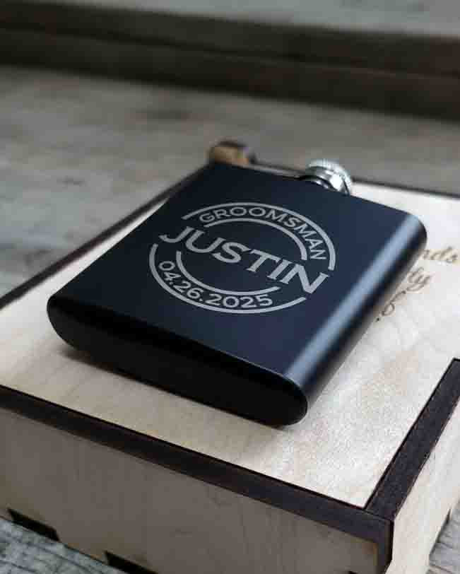 Personalized 6oz Stainless Steel Flask | Custom Engraved Groomsmen Gift | Design 40
