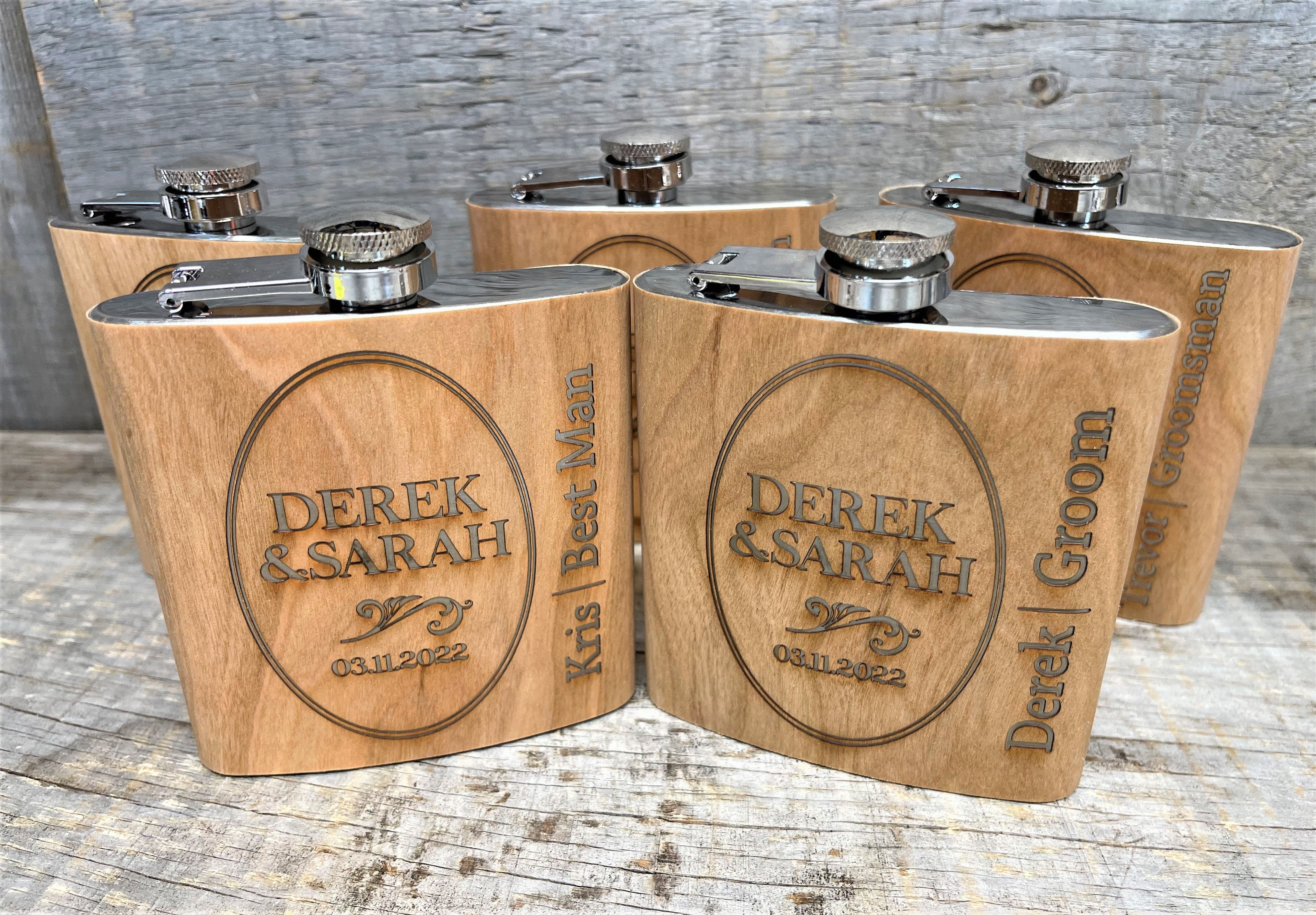 Cherry Wood Engraved Flask Design 1.