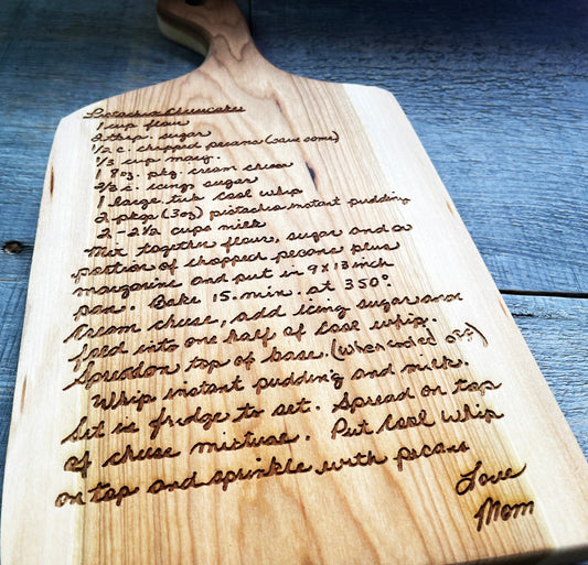 RECIPE ENGRAVED LIVE EDGE CUTTING BOARD.