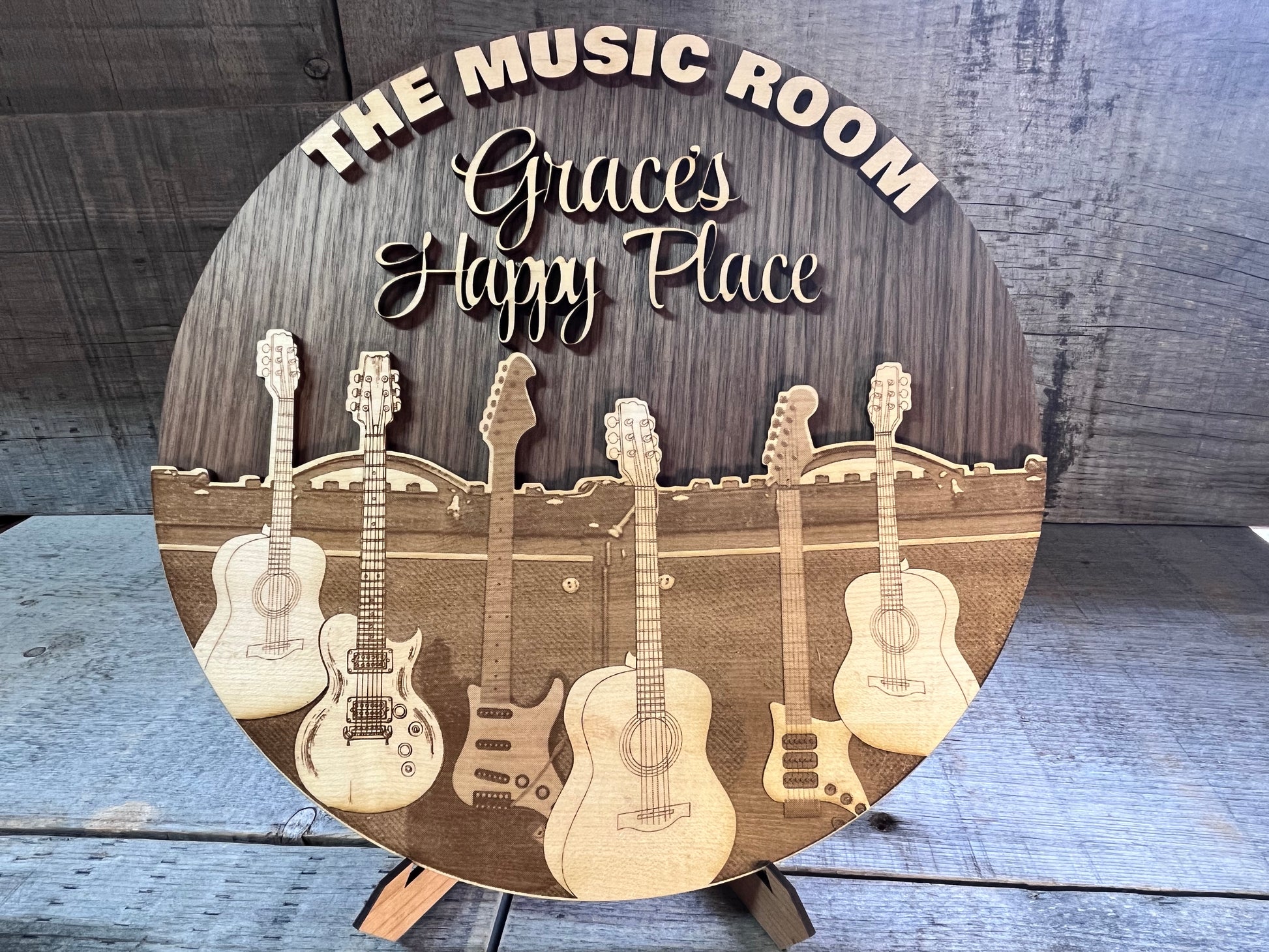 Wooden Dual Layer Music Room Sign.