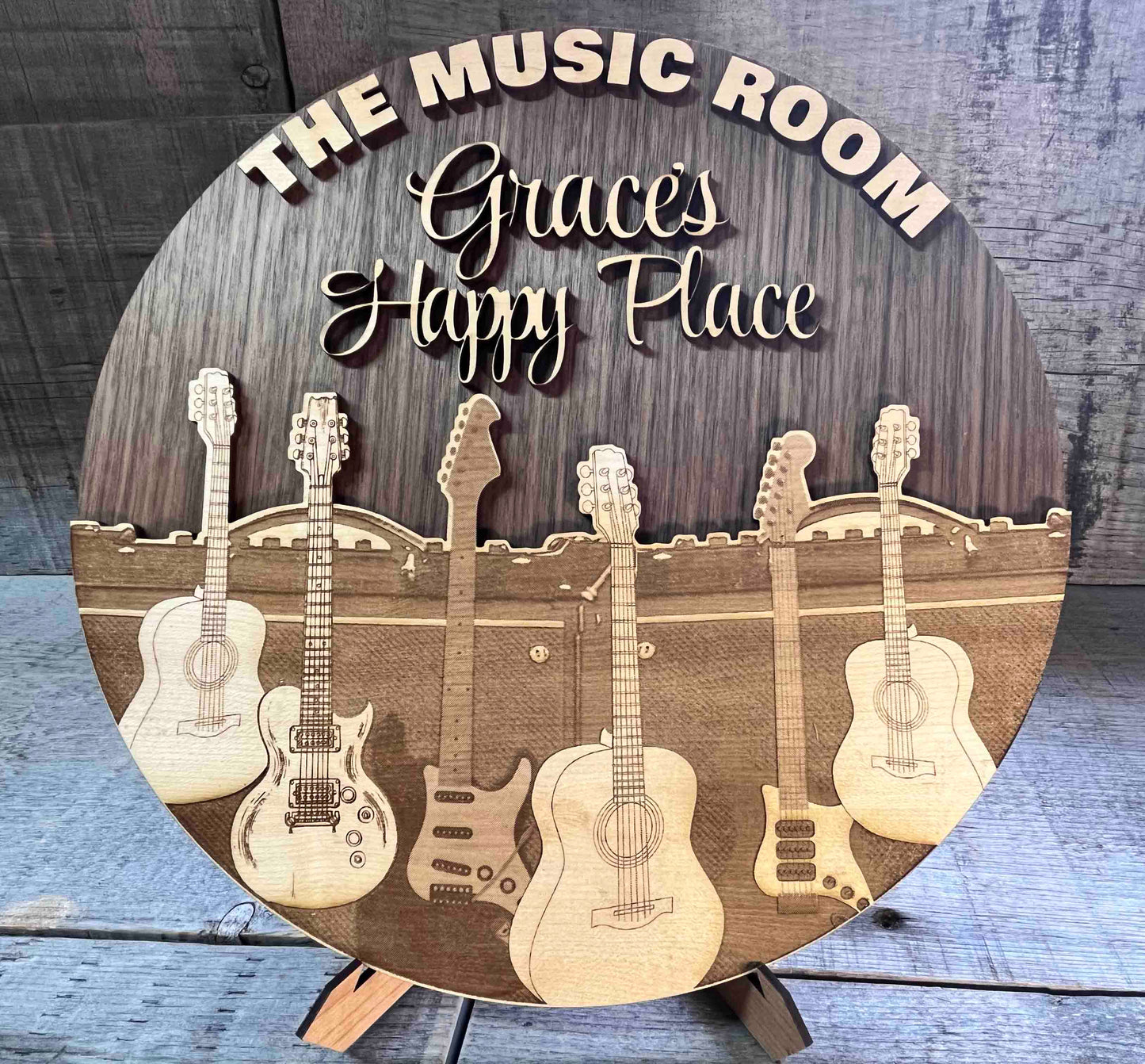 Wooden Dual Layer Music Room Sign.