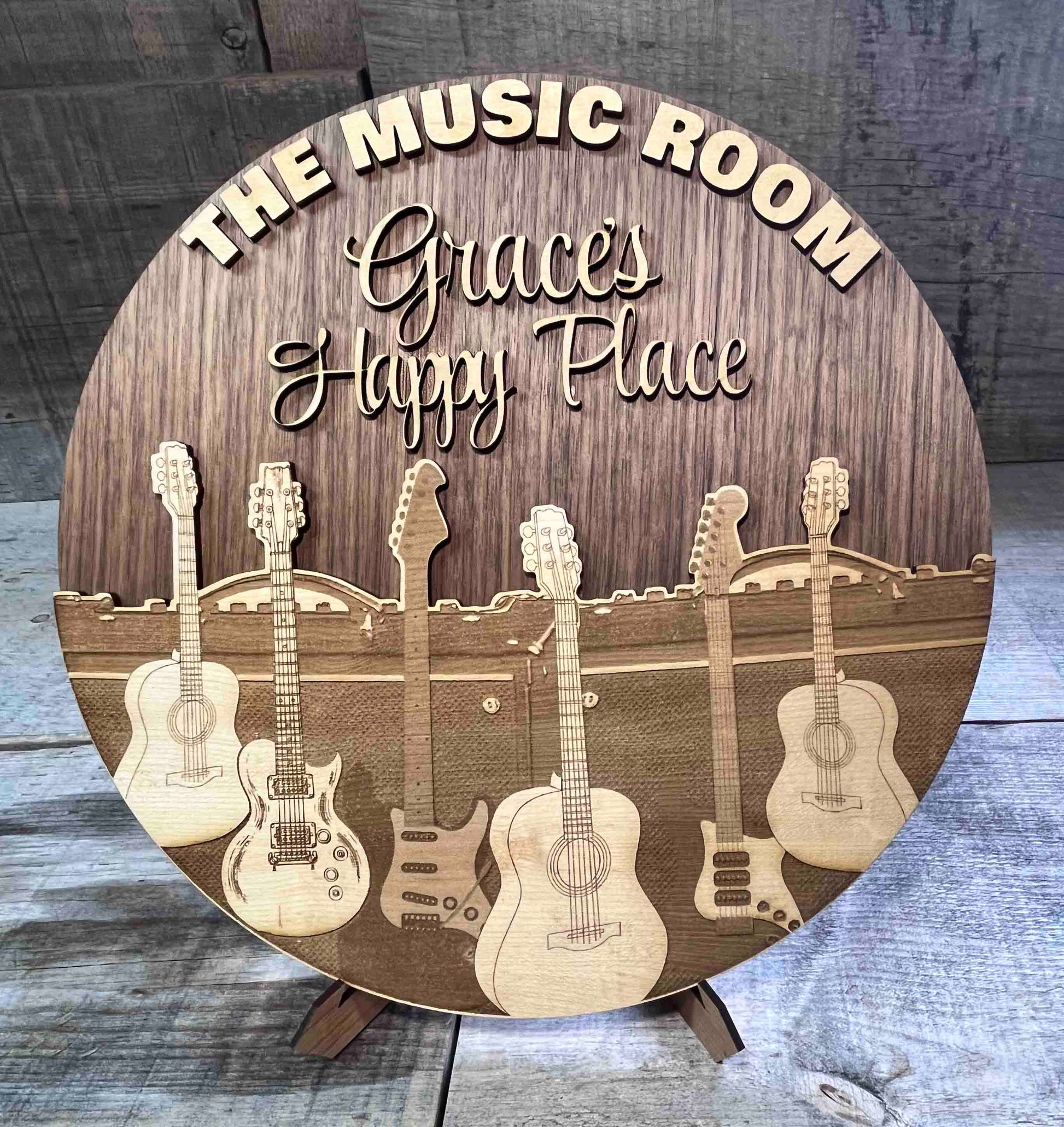 Wooden Dual Layer Music Room Sign.