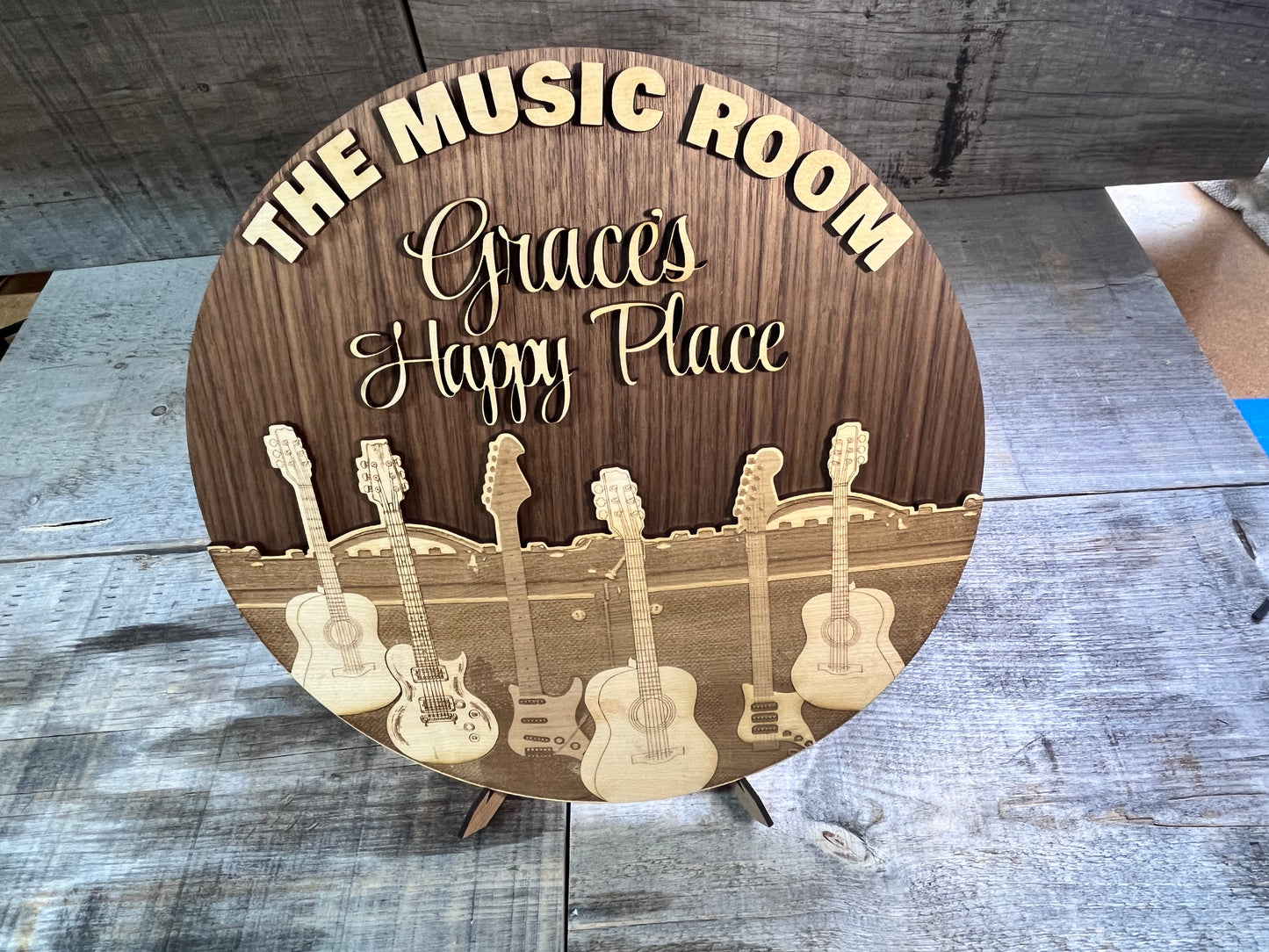 Wooden Dual Layer Music Room Sign.