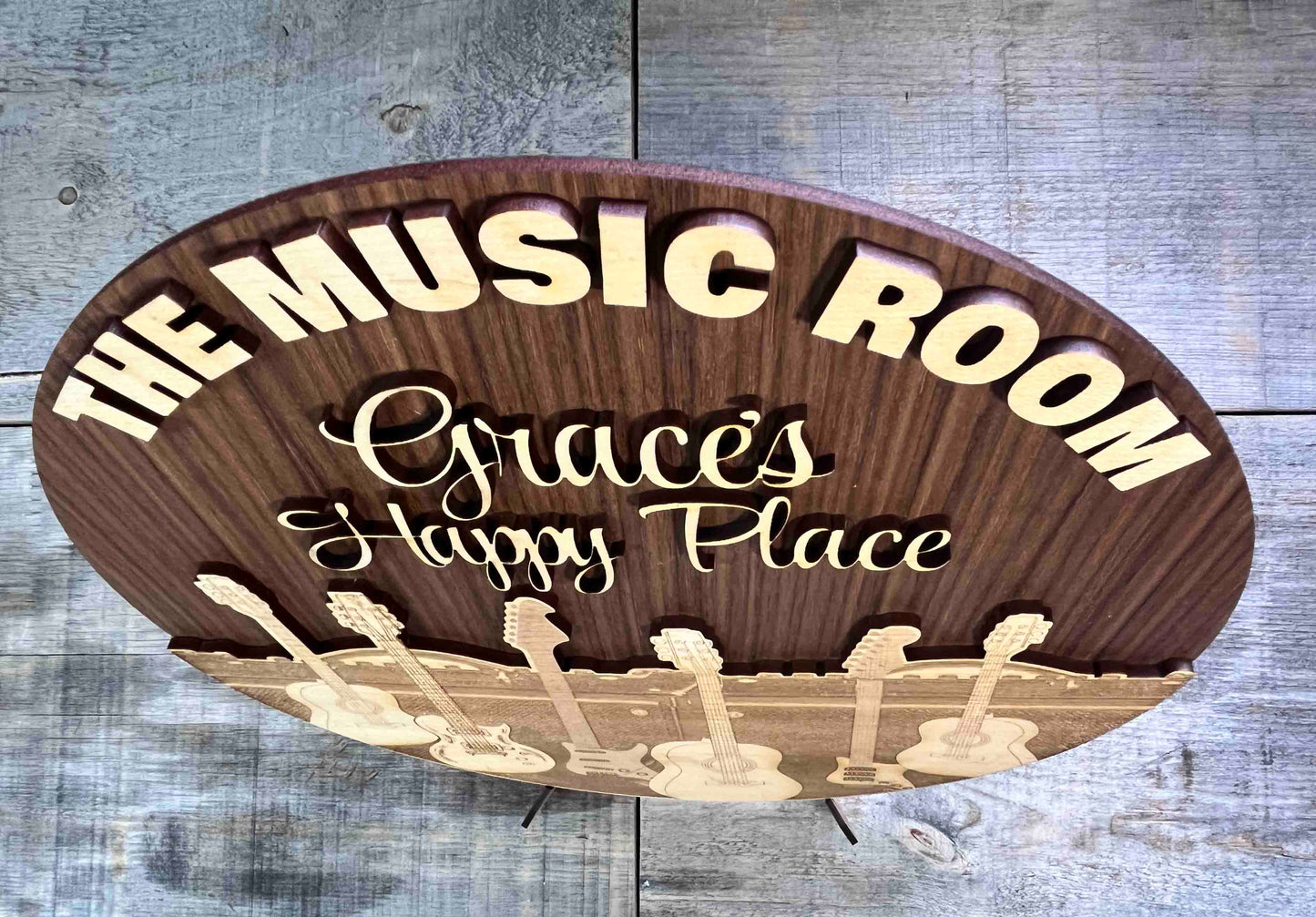 Wooden Dual Layer Music Room Sign.