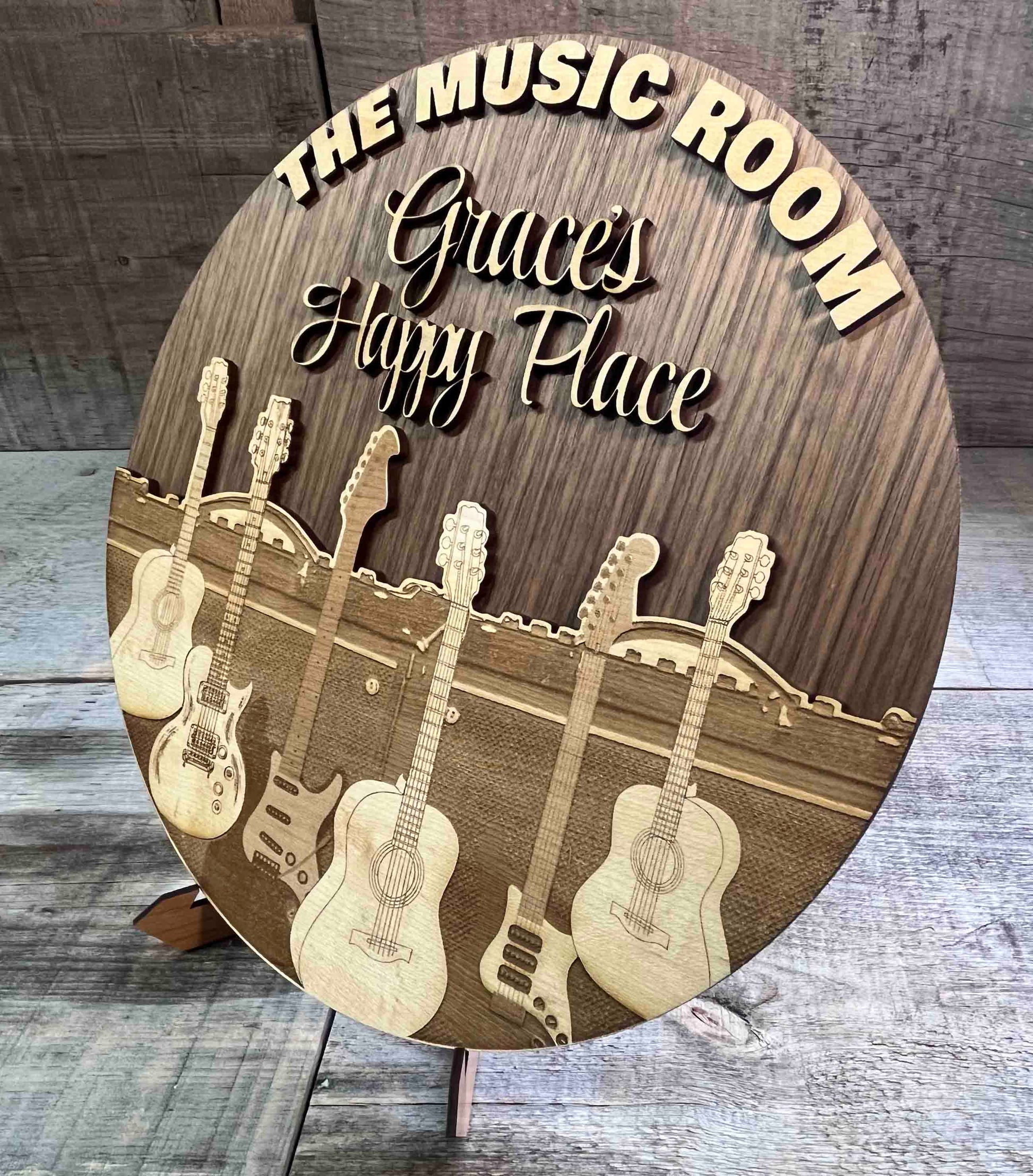 Wooden Dual Layer Music Room Sign.